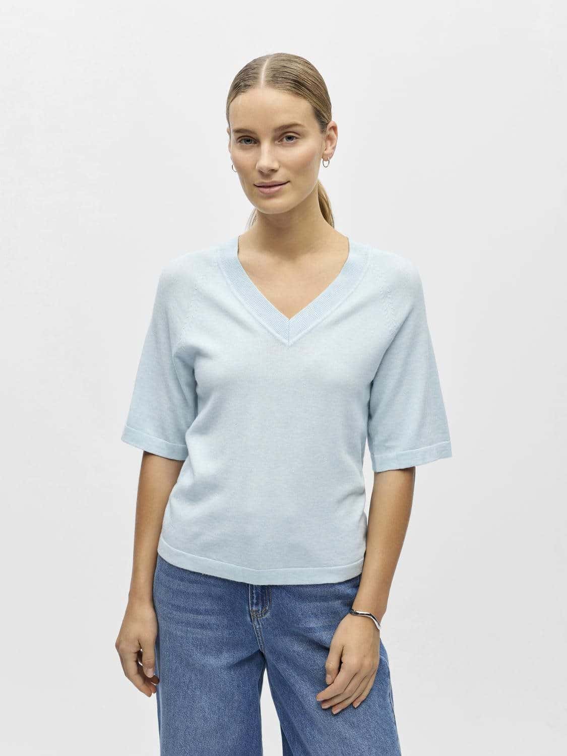 OBJTHESS 2/4 LO V-NECK KNIT TO