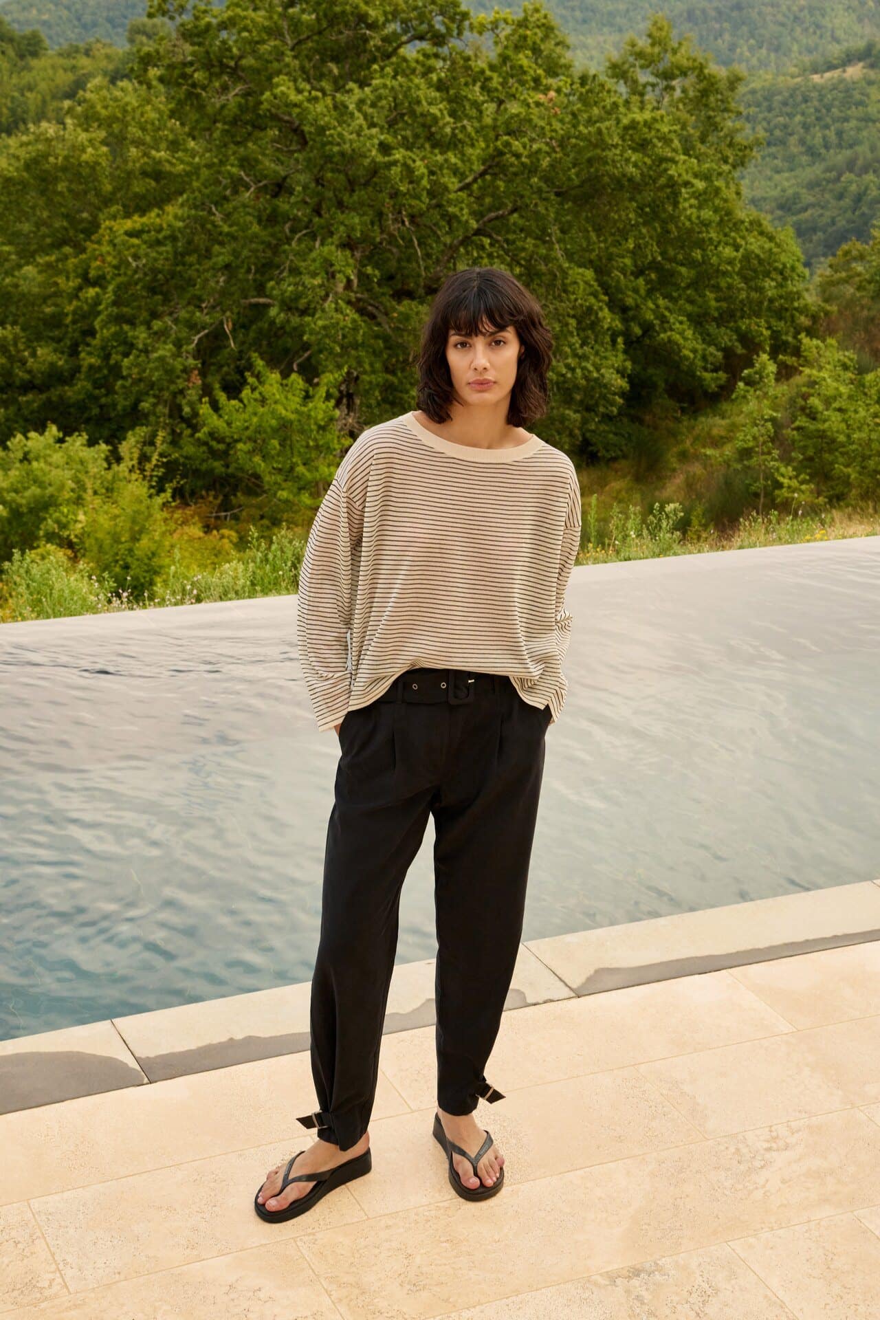 High waist loose fit trousers